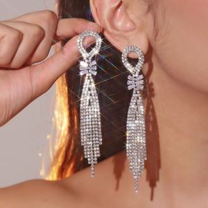 European American Temperament Tassel Rhinestone <b>Long</b> Gold Plated Geometric Women's Drop <b>Earrings</b> for Anniversary Fashion - Product Image 1