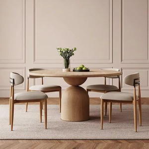Ensemble de table à manger ronde moderne en bois massif pour 4 personnes, meubles de salle à manger de luxe sur mesure et ensemble de chaises - Product Image 1