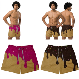 Shorts de bain décontractés pour hommes à imprimé cornet de crème glacée avec confettis roses effet chocolat coulant, taille mi-haute à cordon de serrage - Product Image 2
