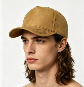 Casquette de baseball unisexe en cuir PU délavé vintage kaki, vierge, réglable, à visière incurvée, 6 panneaux - Product Image 1