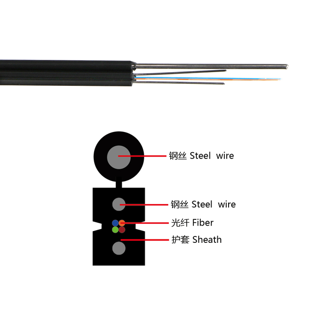 Outdoor Aerial Fiber Optic Cable 1 Core G657A2 FTTH Drop Wire with Steel Messenger for Telecommunication Network