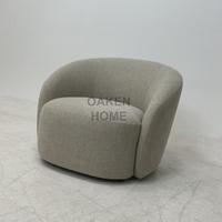 Fauteuil d'appoint pivotant moderne OAKEN, revêtement en tissu lin, fauteuil incurvé minimaliste, chaise ronde individuelle, meubles de salon