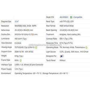 Pantalla LCD AA104SG01 Original Nueva de 10.4 Pulgadas, Resolución 800*600, Panel LCD AA104SG01 - Product Image 3