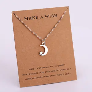 Best Friend Crown Moon Stars Heart with Rhinestones Crystal Make a Wish Card Womens Jewelry Chain Necklaces