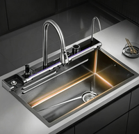 Robinet cascade numérique intelligent à LED, évier de cuisine moderne multifonctionnel à grand bac unique en acier inoxydable NANO 304