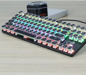 Retro Punk Mechanical Keyboard for Gaming Wired Cyan Axis Esports Desktop <b>Computer</b> Backlit Keyboard 87key Round Keycaps Keyboard - Product Image 6