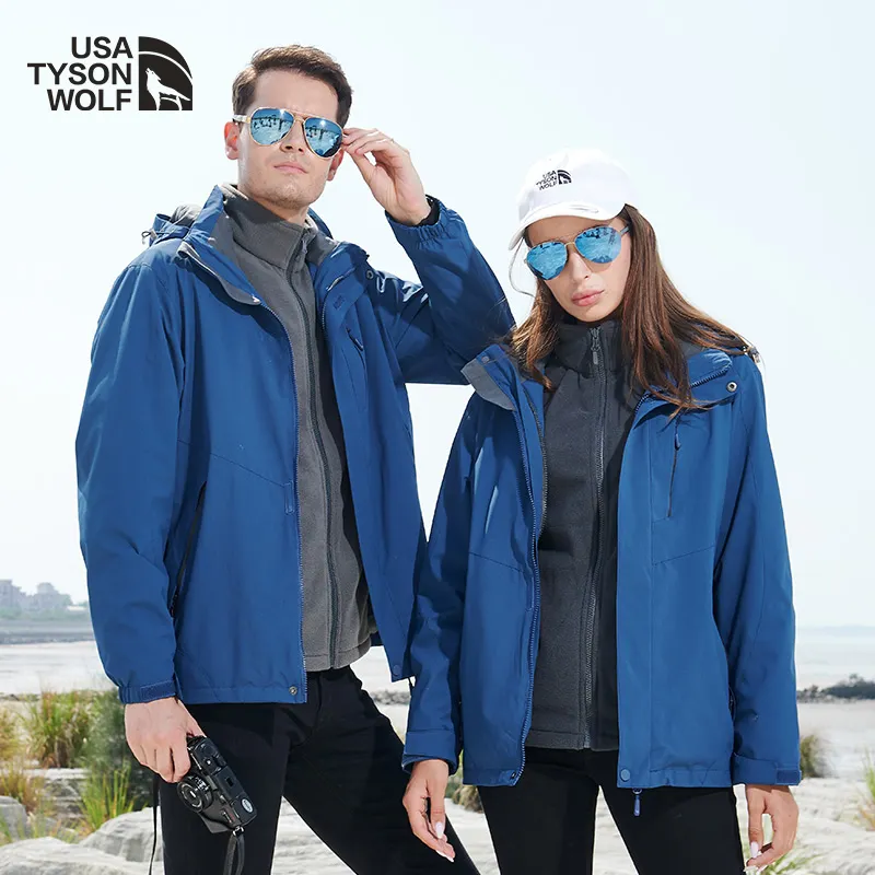 2022 Custom Chaqueta 150D Polyester Softshell Waterproof Jacket Unisex Winter sport windbreaker for 3 in 1 Men's Outdoor Jacket