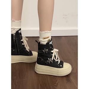 Baskets montantes décontractées en toile noires polyvalentes à plateforme pour femmes, Nouvelle collection Printemps-Automne 2026 - Product Image 3