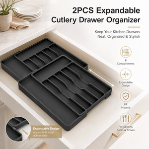 Expandable <b>Cutlery</b> Drawer Organizer PP Kitchen Utensil Tray 8 Compartments Adjustable Storage for Spoons Forks Knives - Product Image 1