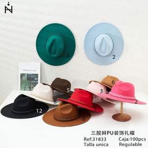 Sombrero Étnico Trenzado de Tres Hilos con Decoración de PU, Color Sólido, Talla Ajustable, Talla Única - Product Image 2