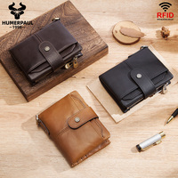 Dompet Kulit Asli Pria Model Slim Vintage Grosir, Penjepit Uang, RFID, Multifungsi, Tempat Kartu Bisnis untuk Penggunaan Sehari-hari