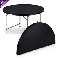 Table de banquet ronde pliable en plastique noir pour mariage et événements, personnalisable en gros, table de salle à manger semi-pliable pour extérieur