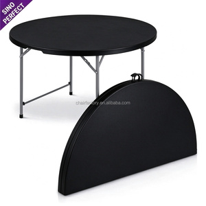 Mesa Redonda Plegable de Plástico Negro para Bodas y Fiestas, Personalizable al por Mayor, Mesa de Banquete para Exteriores, Mesa de Comedor Plegable por la Mitad - Product Image 1