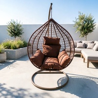 Fauteuil suspendu double en rotin PE avec support métallique pour patio, jardin et extérieur
