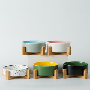 BESTCERA Fabricante Atacado Cat Bowl Elevada <span class=keywords><strong>Dog</strong></span> <span class=keywords><strong>Food</strong></span> Bowl Multi Cores Pronto para Enviar Cerâmica Pet Bowl com Suporte de Bambu - Product Image 4