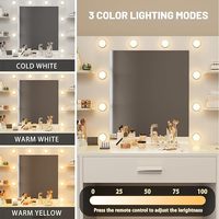 Meja Rias XINLIDA Modern Pintar yang Dapat Disesuaikan, Terbuat dari Kayu Pinus yang Tahan Lama, Dilengkapi Cermin dan Lampu LED, 6 Rak Penyimpanan, untuk Kamar Tidur
