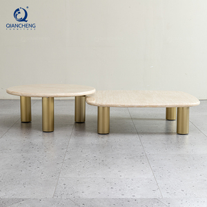 Table basse en marbre moderne de luxe en or nordique à vendre Table basse en travertin distincte en marbre blanc de salon simple - Product Image 5