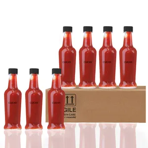 Wholesale Ready Stock 3oz 5oz Chili Sauce Glass Bottle Transparent Empty Woozy Glass Bottle With Black Screw Cap