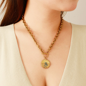 Collar con colgante de diamante azul dorado, cadena redonda chapada en oro de 18k, joyería de moda para mujer, estilo europeo - Product Image 1