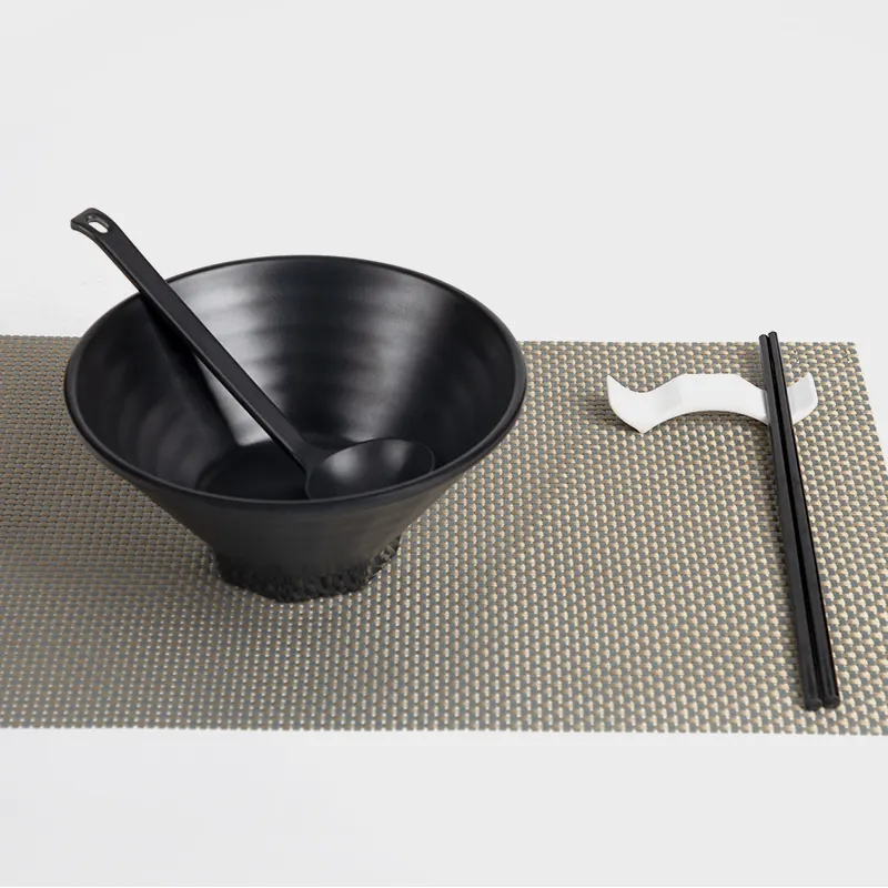 Bol de service à nouilles japonais, vaisselle en mélamine 100% noir mat 8 5 pouces avec baguettes