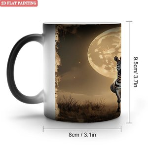 <b>Ceramic</b> Color Changing Mug 11oz Magic Heat Sensitive <b>Cup</b> With Zebra Moon Design 2D Flat Painting Art - Product Image 1
