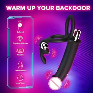 Vibrador de Anillo de Doble Orificio de 10 Frecuencias, Deslizador de Conejo, para Parejas, Retrasa la Eyaculación Masculina y Femenina, Masturbador de Huevo - Product Image 3