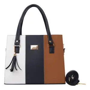 Bolso Tote para Mujer Fana Irem, Color Azul Marino y Camel, Cierre de Solapa, Asa Cruzada, Borla de Perlas, Uso Diario - Product Image 1