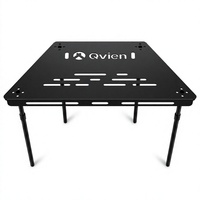 Table de camping pliable en fer noir moderne avec hauteur réglable, mobilier de pique-nique portable pour l'extérieur