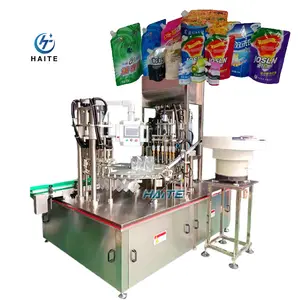 Automatic Fruit Puree Baby Food Nozzle Bag Spout Pouch Filling Capping Machine Premade Pouch Juice Milk Water Filling Machine
