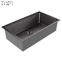 Évier de cuisine en acier inoxydable 304, design moderne fait main, 16 gauge, à encastrer, simple bac, noir, sans robinet