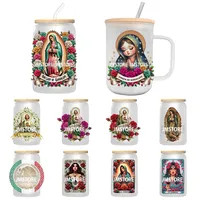San Judas Tadeo Roses priant mains femme mexicaine UV autocollant décalcomanies pour Libbey tasse froide tasse gobelet transfert autocollants étanche