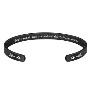 Bracelet en acier inoxydable gravé Dieu est dans son bracelet à la mode flèche et acier design or rose - Product Image 5