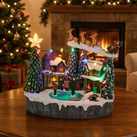 Beleuchtetes Weihnachtsdorf-Figürchen Weihnachtsmann-Schlitten mit Rentieren Winterliche Schneeszene Tischdekoration Festliche Heimdekoration