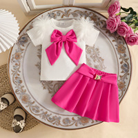 Ensemble 2 pièces pour bébé fille : Haut côtelé à nœud plume et jupe plissée rouge – Tenue d'été pour tout-petits pour fêtes