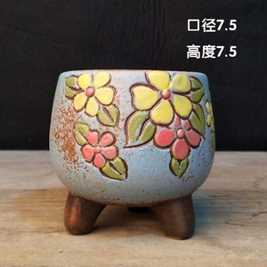 韩式手工雕刻陶瓷手绘花卉图案粗陶环保花园多肉花盆家用 - Product Image 4