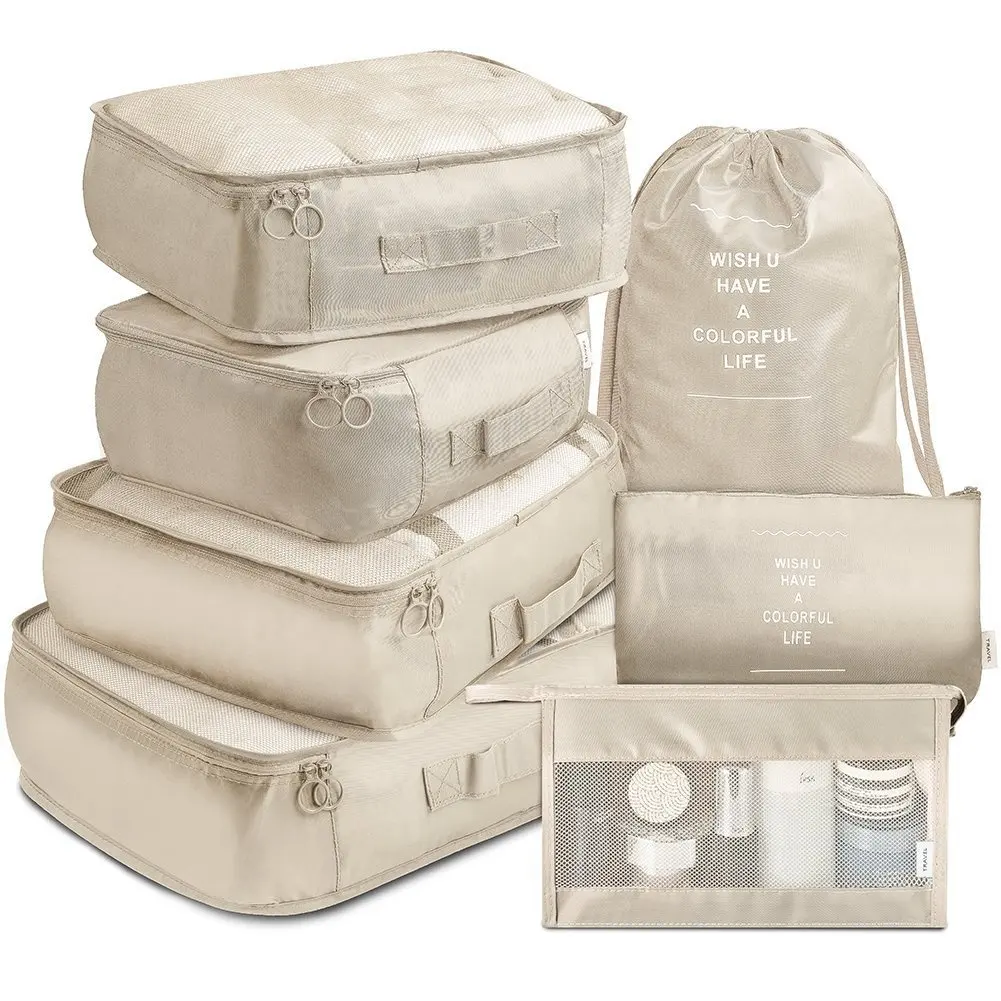 Wholesale Lightweight ziplock travel Luggage Organizer Bags 8 pcs Packing Cubes storage bag Set with Laundry Shoe Bag