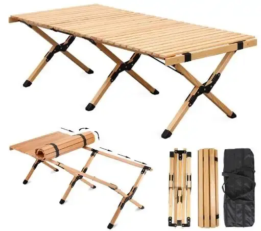 LARIBON Portable Folding Wood Table Camping Picnic Bbq Egg Roll Table Outdoor Indoor All-purpose Foldable Table Furniture