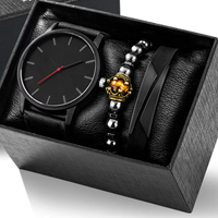 Ensemble de montres minimalistes pour homme, 3 pièces, cadran noir mat, bracelet en daim avec bracelet en œil de tigre et bracelet à accent doré pour un style urbain