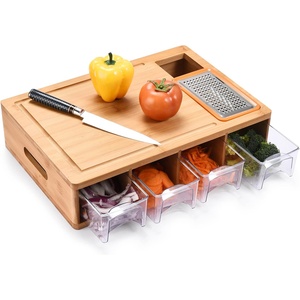 특대형 공간 절약형 대나무 도마 세트, 식품 보관 용기 정리 트레이 4개 및 야채 필러 포함 - Product Image 4