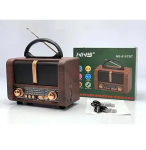 Redwingy NS-8107BT复古汽车收音机便携式木制扬声器户外转盘播放器，带tf卡TWS功能调幅调频收音机