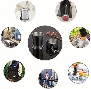 Gobelet pliable en acier inoxydable, gobelet à eau portable, gobelets télescopiques rétractables pour les voyages en plein air avec porte-clés - Product Image 5