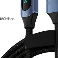 Kabel Data Pengisian Cepat 66W 6A Tipe C dengan Layar LED, Jalinan Nilon untuk Ponsel dan Tablet