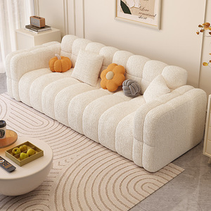 Living Room Small Apartment 2025 New Style Rental Unit Creamy Sectional <strong>Sofa</strong> Three Seat Velvet-like Solid Wood <strong>Elephant</strong>-Ear - Product Image 1
