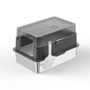 Fully Enclosed Stainless Steel <b>Cat</b> Litter <b>Box</b> 61x19x42cm Splash Proof Large Capacity Rectangle Design - Product Image 1