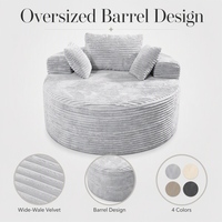 Fauteuil Chesterfield surdimensionné en velours à accoudoirs ronds 133 cm |   Fauteuil rembourré avec texture en velours côtelé |   Couleurs personnalisées OEM