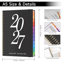 Agenda Anual Personalizable A5 con Espiral, Tapa Dura, Diario, Cuaderno con Pestañas Mensuales Coloridas y Banda Elástica para la Escuela y la Oficina