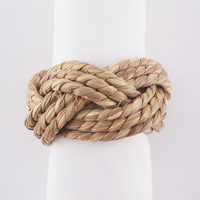 Anneau de serviette en jute tissé personnalisé, vente en gros d'usine, support de serviette en tissu marron duveteux pour la décoration de table de mariage et de fêtes