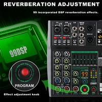 XTUGA OM6 Mixeur audio professionnel 6 canaux avec écran LCD, lecteur MP3, égaliseur graphique 7 bandes, 99 effets DSP intégrés - Portable