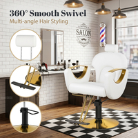Fauteuil de Barbier Inclinable Blanc avec Base Ronde Dorée Rotative pour Salon de Coiffure Professionnel