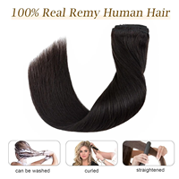 Ekstensi Rambut Clip In Grosir dari Supplier, Full Head 100% Rambut Asli Virgin Hitam Alami, Clip Ins Lembut untuk Wanita